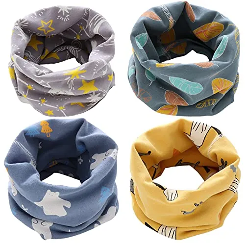 Yogopro 4 Piezas Bufanda Bebé Niños Niñas Pañuelo Cuello Bufanda de Algodón Infantil Calentador de Cuello Otoño Invierno Multipropósito a Prueba de Viento Cálido