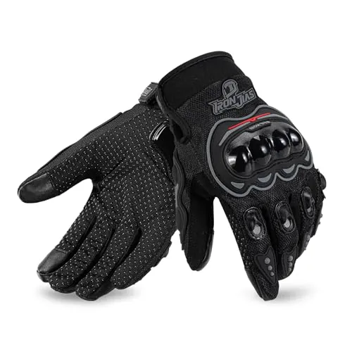 IRON JIA'S Guantes de Moto para Hombre Verano, Pantalla táctil Transpirables y cómodos, Guantes de Moto de Verano, Adecuados para Montar Moto Scooter Negro-M