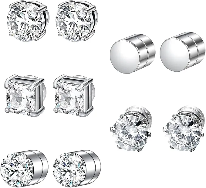 DMNQ 5 Pares Pendientes Iman Hombre - Pendientes Magneticos de Iman - 6 Mm