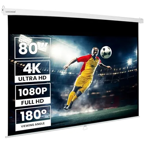 Pantalla de proyección Manual 80" 16:9 Pro Mural Luxscreen Superficie Blanco Mate de Gran luminosidad para proyector Compatible 4K 1080p valido para 4:3 y 16:9 Borde Negro (Pro)