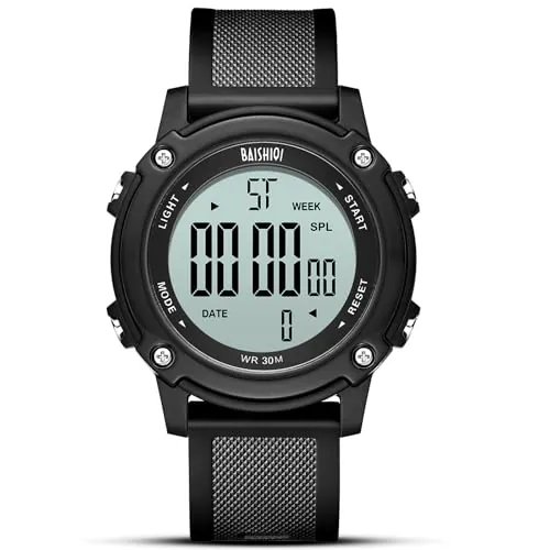 BAISHIOI Reloj Hombre Reloj Digital para Hombre Relojes Militares Deportivos Impermeable Relojes de Pulsera para Hombres con Hora/Fecha/RetroiluminacióN/CronóMetro (All Black)