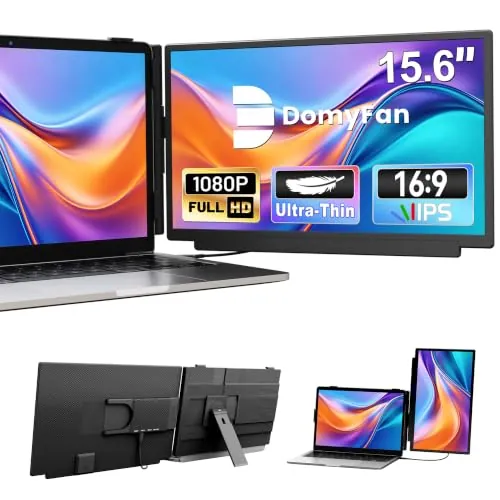 domyfan 15,6" Extensor de Pantalla Portátil para Laptop, Monitor FHD 1080P IPS, Doble Pantalla USB-C/HDMI de 13-17,3", Soporte Giratorio 360°, Pantalla de Viaje Ligera para Windows MacBook Switch PS5