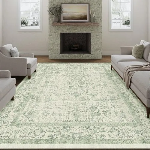 HUGEAR Alfombra Salon Verde Antideslizante Alfombras Lavables en Lavadora Tapetes para Sala 240x300cm Habitacion Dormitorio Comedor Flor Vintage Grande Tapete Pelo Corto tapete Quarto