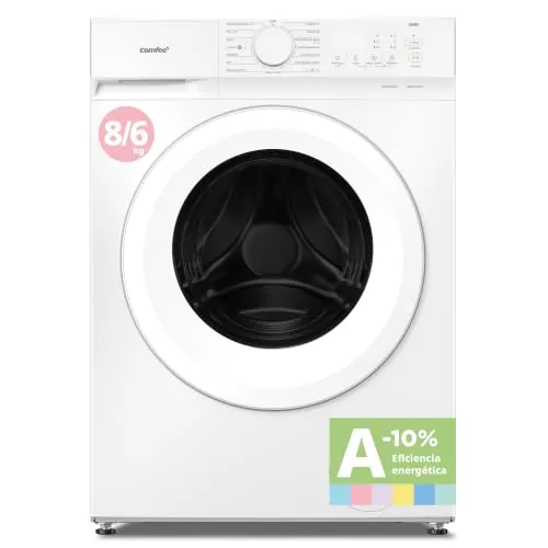 COMFEE' Lavadora Secadora 8/6KG Clase A-10% Lavado rápido 15min CF08EDP05W | Woolmark y cuidado deportivo, motor inverter BLDC, lavado a vapor, lavado en frío, programa higiénico a 95 °C, secado rápido