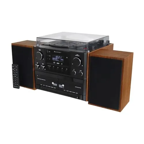 Soundmaster MCD5550SW Sistema estéreo Dab+ Doble Casete Bluetooth CD MP3 Tocadiscos USB codificación digitalización, Color:Braun
