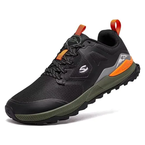 HOBIBEAR Zapatillas de trail running para hombre | Trekking | Senderismo | Zapatillas antideslizantes de dedo ancho, Negro , 45 EU