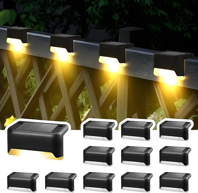 Solpex Juego de 12 luces solares para exteriores, luz blanca cálida, impermeable, iluminación LED para escaleras exteriores, escalones, vallas, patio, patio, canalón, camino, decoración (negro)