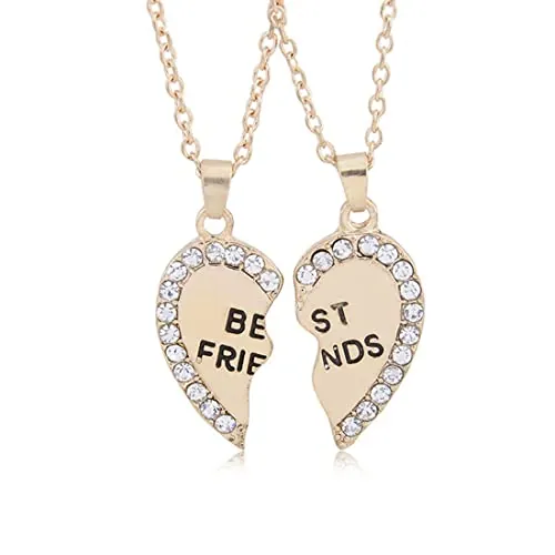 MenYiYDS 2 piezas BFF collares cadena de amistad mejores amigos niñas collar aleación y diamantes de imitación decorados para niñas regalos de cumpleaños colgante cadena regalos (dorado)