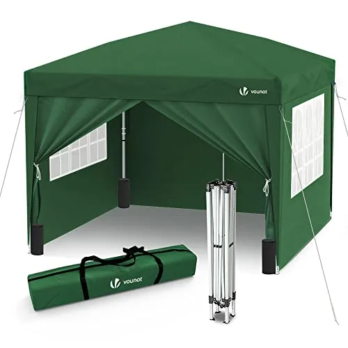VOUNOT® Carpa Plegable Gazebo 3x3m con 4 Paredes y 4 Bolsas de Arena, Cenador Pabellón de Jardín para Camping, Fiestas, Exterior, Color Verde