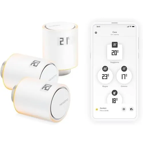 Netatmo Paquete de 3 Cabezales Termostáticos Inteligentes - Accesorio para Termostato Conectado, Control a Distancia, Ahorro de Energía, Compatible con Alexa & HomeKit