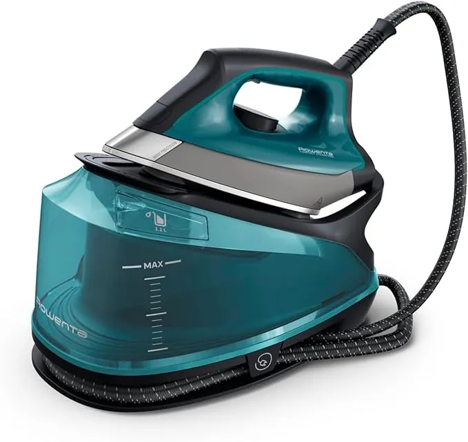 Rowenta Compact Steam Pro 6,2 - Centro de planchado de 2200 W de potencia, 6,2 bares, golpe de vapor de 310 g/min, suela Microsteam 400 HD, depósito de 1,1 L, modo ECO, sistema antical, DG7621
