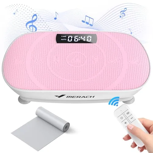 MERACH Plataforma Vibratoria, Potente Plataforma Vibración Muscular para Musculación y Moldeado, Control Automático de Velocidad, Altavoz Bluetooth Incorporado (Rosa)
