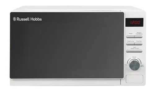 Russell Hobbs RHM2079A - Microondas digital básico, 20 l y 800 W, 5 niveles de potencia, descongelación automática, 8 menús de cocinado automático, reloj y temporizador, fácil de limpiar, blanco