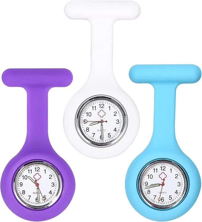 jutyum 3 Piezas Reloj Enfermera, Luz Nocturna, Reloj De EnfermeríA Broche, Gel De SíLice con Broche/Clip, Enfermero MéDico Personal De EnfermeríA Fob Broche MéDico, Reloj de Bolsillo de Silicona