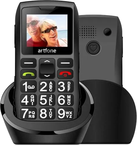 artfone C1+ Teléfono Móvil para Personas Mayores,Doble SIM, Botón SOS,USB-C,Base de Carga, Teclas Grandes,Llamada Rápida,Radio FM, Linterna,Volumen Alto,Batería de 1800 mAh,Bloqueo de teclas,Bluetooth