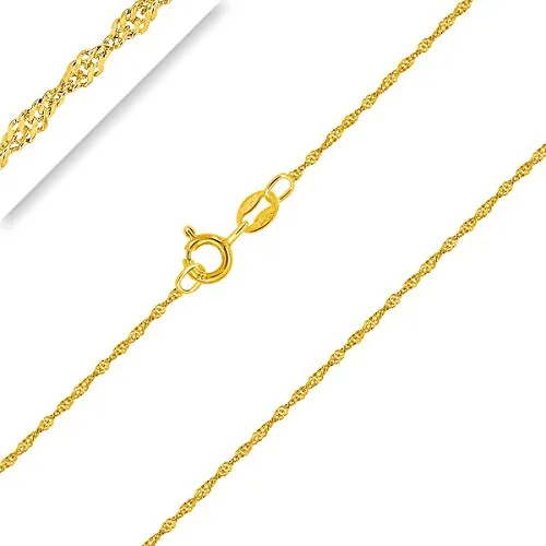 Planetys - Cadena de Plata de Ley 925 Chapado en Oro 18K para Niños o Bebé Malla Singapur 1 mm de Ancho 32 cm de Longitud