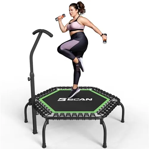 Cama elástica Interior BCAN de 122 cm de diámetro, Cama elástica silenciosa para Adultos con Manillar Ajustable, minicama elástica preinstalada, Capacidad de Carga de 250 kg.