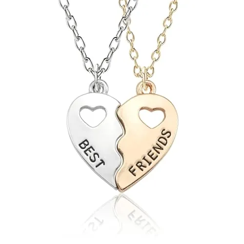 DOVBAN Paquete De 2 Collares Bff,Collar De Amistad,Mejores Amigos Para Niñas,Regalos De Cumpleaños,Cadena Colgante(Oro Plateado)