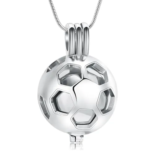 AIWENXI Joyas de cremación de fútbol para cenizas huecas de fútbol, collar para mujeres para hombres, urna conmemorativa, colgante de ceniza, Acero inoxidable