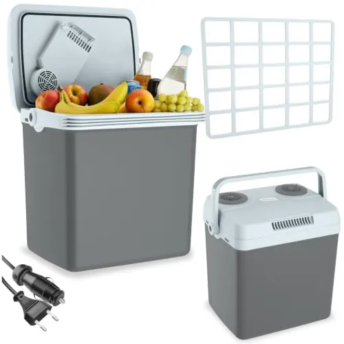 tectake® Nevera Eléctrica 2 en 1, 32 l, Funciones Refrigeración y Calentamiento, 44 x 32 x 45 cm, Modo Eco, Silencioso, 230 V y 12 V Enchufes Domésticos y del Coche, Acampada, con Aislamiento - Gris