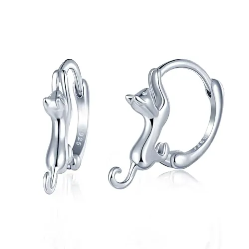 MICSAVI Pendientes Aros de lindo Gatito en Plata de ley 925 para Mujer Niña, Pendientes Pequeños de Gato Hipoalergenicos para Mujeres Chicas Adolescentes