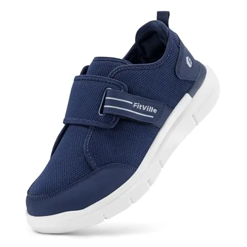 FitVille Extra Anchos Zapatillas Diabéticos Hombre Zapatos Rehabilitación Transpirables Zapatillas de Estar por Casa para Caminar Personas Mayores Azul 42 EU X-Ancho