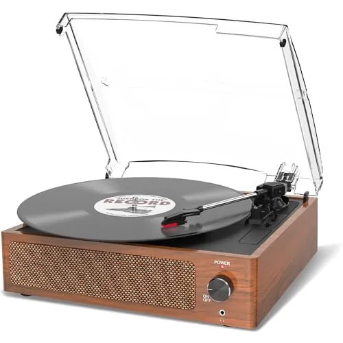 Tocadiscos de Vinilo con Altavoz, Tocadiscos Vintage accionado por Correa, Compatible con 3 velocidades, reproducción inalámbrica, Auriculares, Entrada Auxiliar, Salida RCA Trigo Naranja