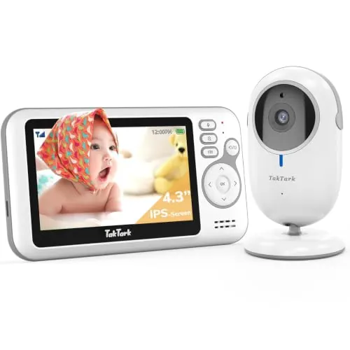 TakTark Camara Vigilancia Bebe, 4.3'' Vigilabebes Inalámbrico, Monitor con Visión Nocturna, VOX, Comunicación Bidireccional, Sensor de Temperatura, Sin Interferencias de Luz, Sólo Movimiento