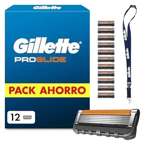 Gillette Proglide Recambios para Maquinillas de Afeitar para Hombre, Pack de 12 Cuchillas de Afeitar con Doble Lubricación Y Recortadora de Precisión