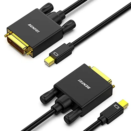 BENFEI Cable Mini DisplayPort a DVI, 2 paquetes de mini DP a DVI 1,83 m macho a macho, cable chapado en oro para MacBook, iMac (LG51) Surface Pro y laptop