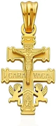 Colgante Cruz de Caravaca Protección en Acero 316 L. Inoxidable con Chapado en Oro 18 Klt. Unisex
