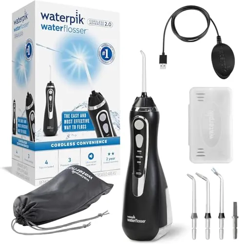 Waterpik Cordless Advanced, Irrigador Dental Eléctrico Portátil, Negro