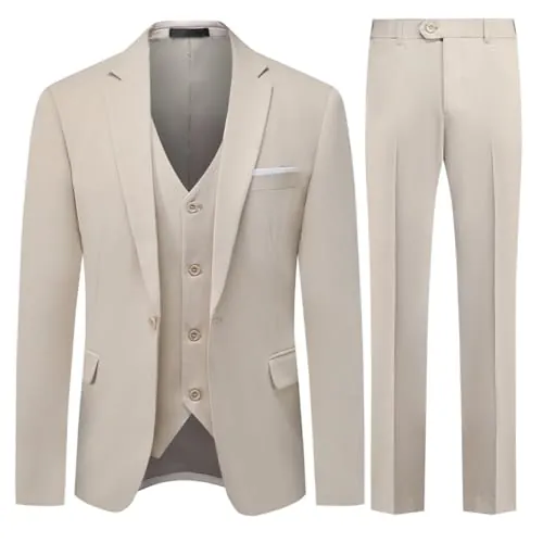 Allthemen Trajes de Hombre 3 Piezas Boda un botón Solapa Slim Fit Chaqueta Formal Color sólido clásico