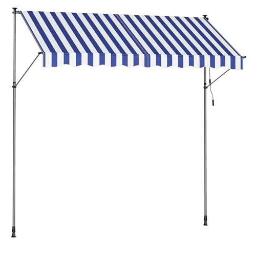 SONGMICS Toldo Manual, Toldo Retráctil para Balcón, Regulable en Altura con Manivela para Balcón, Jardín, Patio, 300 x 120 cm, Azul y Blanco GSA302QZ01