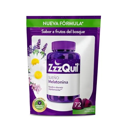 ZzzQuil Sueño Fórmula Vegana, Gummies de Melatonina para Dormir, Ayuda a Dormir Rápidamente*, Sabor Frutos del Bosque, Fórmula Vegana, 72 Gummies