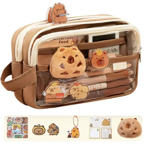 FENQURO Capybara, Estuche para lápices Capybara, bonito estuche transparente con compartimentos, bolsa de boca ancha para lápices, estuche para lápices Capybara para artículos de papelería, cosméticos