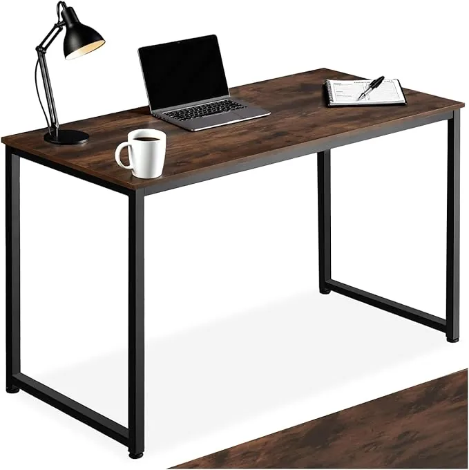 tectake® Mesa Escritorio de Madera con Estructura Resistente, Mesa de Ordenador para Oficina, Diseño Industrial, Mesa de Escritorio Moderna - 59 x 140 x 76,5 cm Madera Industrial Oscura, Rústica