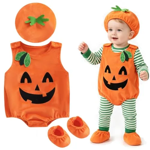 Hifot Disfraz Calabaza Bebe,Disfraz Halloween Bebe Niña Niño Recien Nacido con Sombrero y Zapatos Calabaza Halloween
