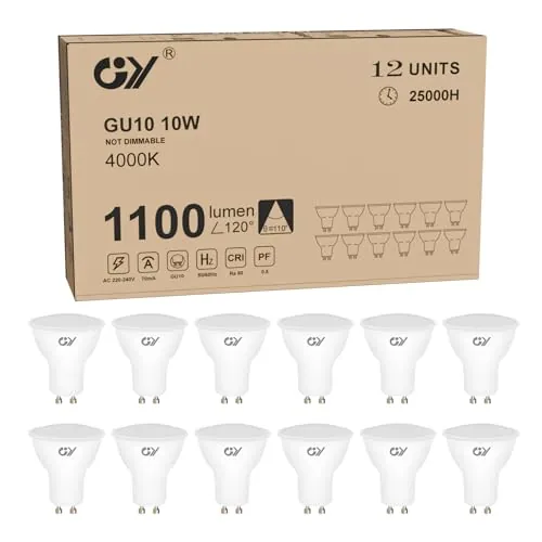 GY 12 bombillas LED GU10, 10 vatios (equivalente a 100 vatios), 1100 lúmenes, 4000K blanco neutro, se pueden usar para iluminación de inundación amplia integrada, listada en CE, No regulable