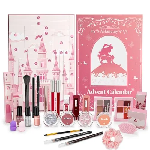 Calendario de Adviento Maquillaje 2026, 24 Días Set de Regalo Navidad Maquillaje y Cosméticos Amigables Con La Piel para una Navidad llena de Estilo Niña