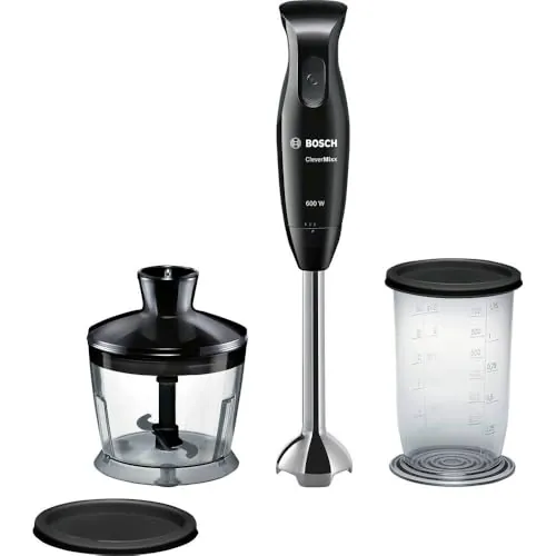 Bosch - Batidora de mano, CleverMixx, 600 W, Negro, antracita, MSM2620B | Ligera y con diseño ergonómico para un uso cómodo con cúpula antisalpicaduras.