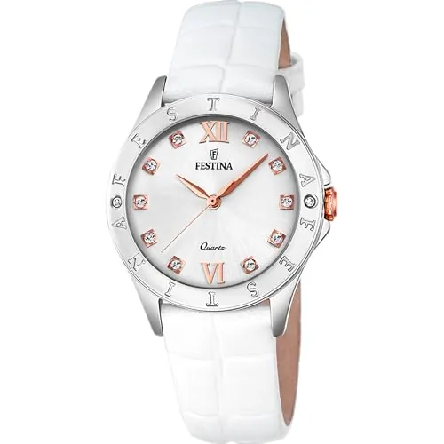 Festina Reloj Mujer Analógico de Cuero Blanco - Movimiento de Cuarzo - Cristal Mineral de Alta Resistencia - Resistente al Agua 5 ATM - Elegante, Clásico y Vintage - Special Prices F16929/A