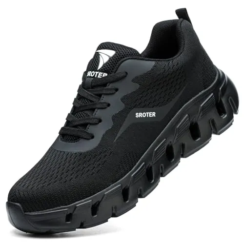 HEOAARG Zapatos de Seguridad para Hombre Mujer Calzado de Seguridad Zapatillas Trabajo Comodo Antideslizantes Zapatos Seguridad con Punta de Acero，Negro 45 EU