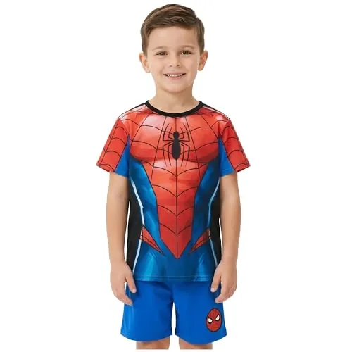 Marvel Spiderman Pijama Niño 3-8 Años, Conjunto Verano Niño, Camiseta Manga Corta y Pantalón Corto, Ropa de Dormir, Regalo Niños (3-4 Años, Rojo/Azul Spiderman, 1 Paquete)