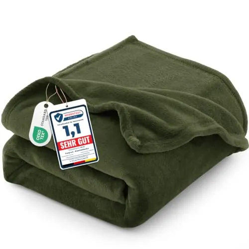 CozyLux Manta Sofa Grande 220x240 cm Verde Oliva, Franela Suave de 260 g/m² | OEKO-TEX 100, Regalos de Cumpleaños para Mamá Ella, Grande Manta Cama 135/150, Decoración Cálida del Hogar
