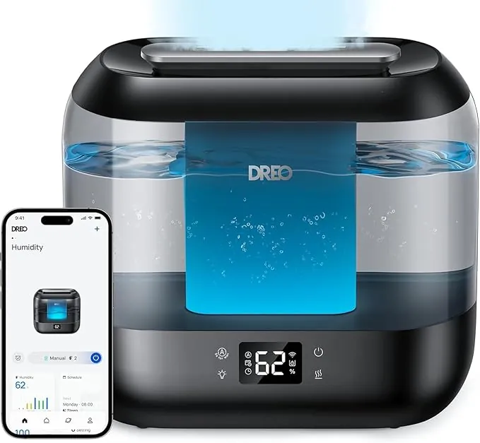 Dreo Humidificador inteligentes para dormitorio, humidificador de vapor frío de 4 litros con difusor de aceite y luz nocturna, 32 horas de autonomía, humidificadorsilenciosos para el hogar, la oficina