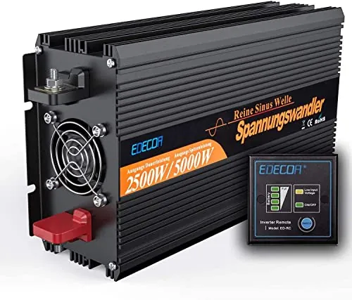 EDECOA Inversor 12v 220v Onda Pura Convertidor de Corriente 2500w con 2 USB Mando a Distancia Transformador 12v 230v y Pico momentaneo 5000w (3a generacion)