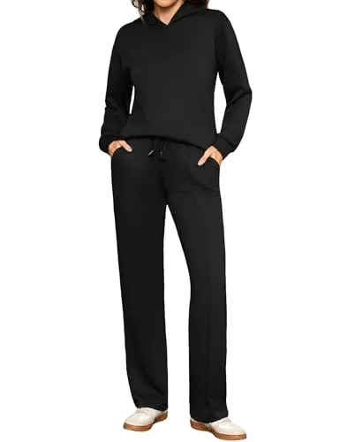 Totatuit Conjunto de deporte mujer sudadera con capucha jogging amplio | Conjunto Casual, Estilo Diario, Uso Casual, Combinación Versátil, Negro, XL
