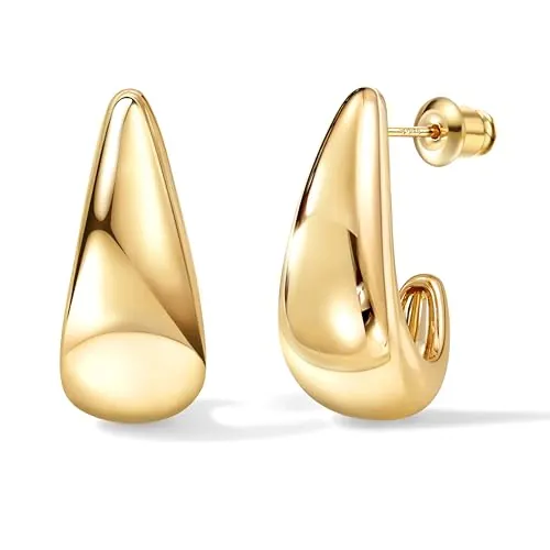 DOCHAIS Pendientes de Aro Gruesos Huggie de Plata 925 para Mujeres | Chapados en Oro 14K con Forma de Lágrima y Cúpula Aros de Oro Gruesos, Pendientes Huggie Hipoalergénicos, Oro/Plata/Oro Rosa |