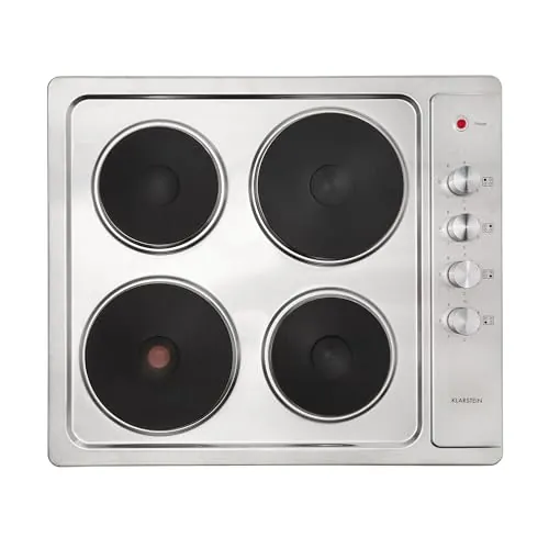 Klarstein Appetito Placa de Cocina Empotrable de Placas, Indicador de Calor Residual, Mandos Giratorios, 6 Niveles, Electrica, Fogones, Acero Inoxidable, 4 Placas/Zonas, 5500 Vatios, Plata